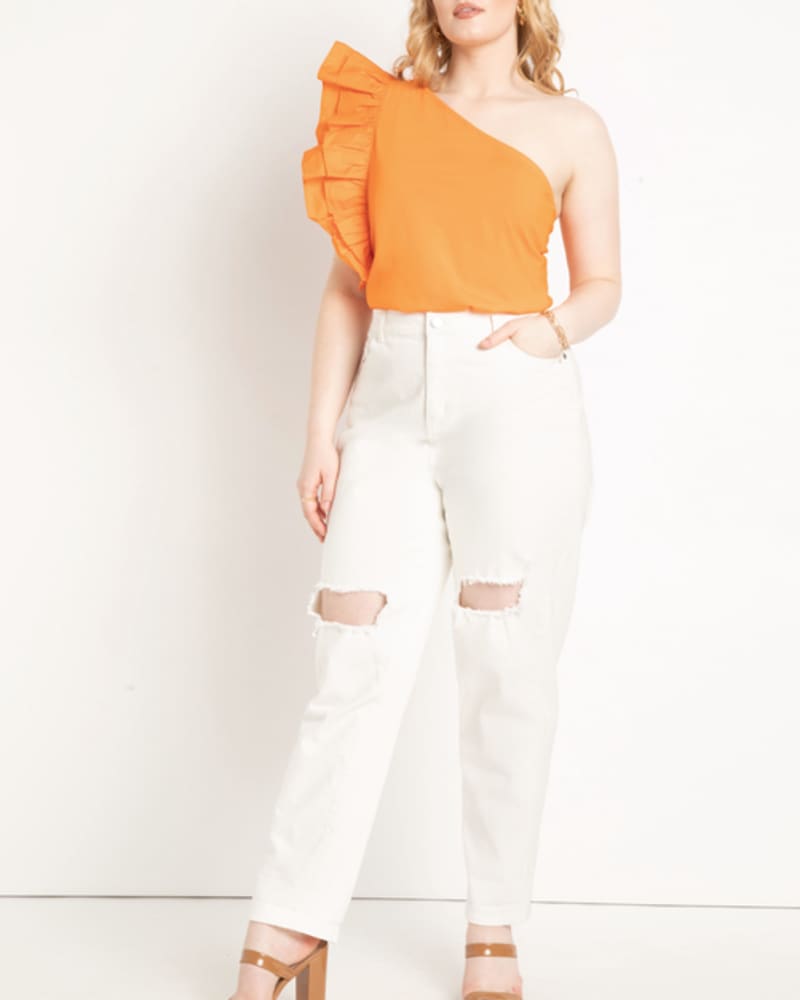 Orange ruffle shirt sales
